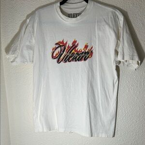 White and Red Short Sleeve Tee with Graphic Design
